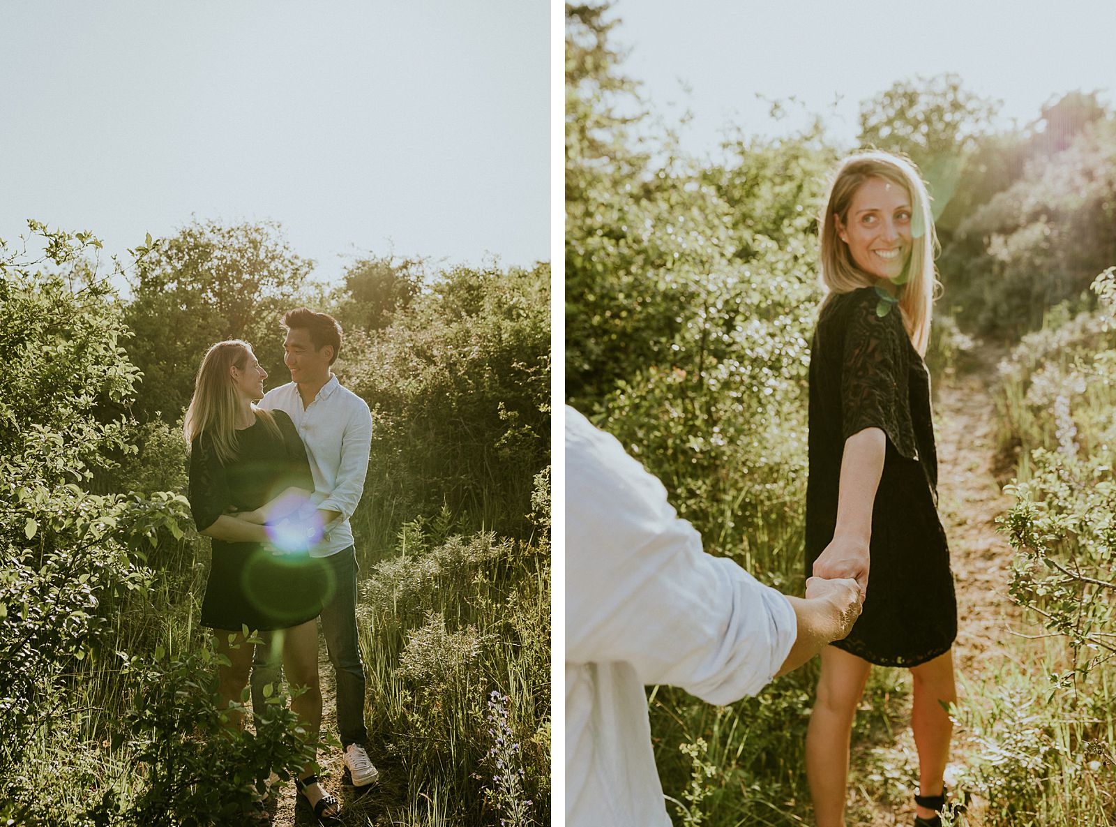 couple qui se tient la main à la golden hour